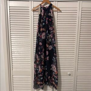 Bellambra Italy Floral Halter Maxi Dress - Dark Blue and Pink
